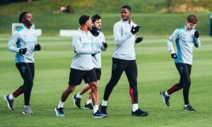 romeo-lavia-raheem-sterling-bernardo-silva-luke-mbete-james-mcatee-manchester-city-training